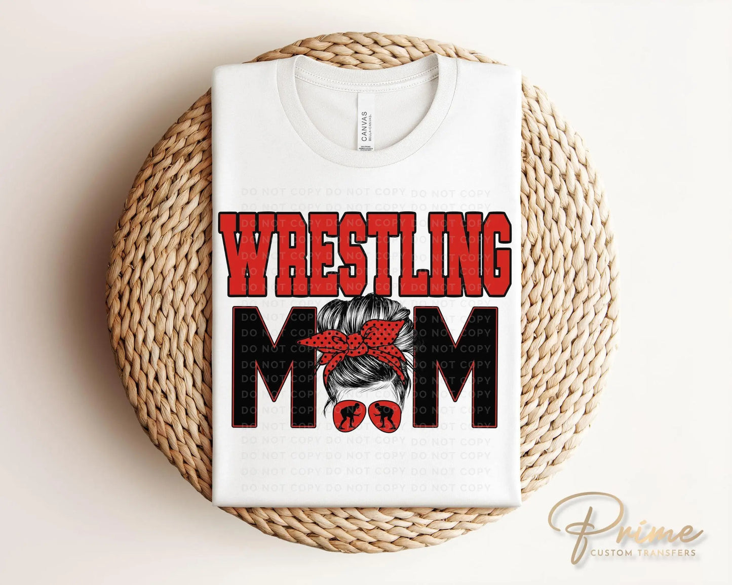 Wrestling Mom DTF Transfer, Ready to Press, T-shirt Transfer, Heat Transfer, Direct to Film, Wrestle, Mat, Pin, Sport, Bun, Red and Black