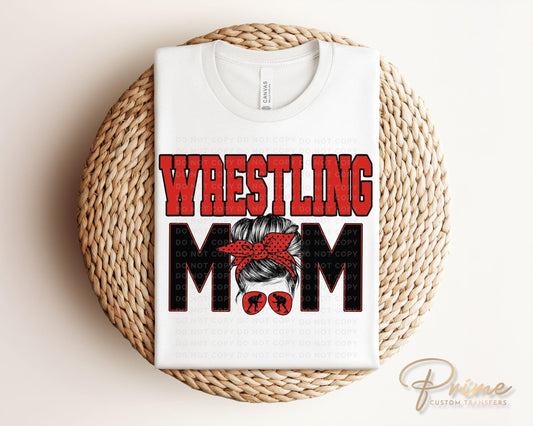 Wrestling Mom DTF Transfer, Ready to Press, T-shirt Transfer, Heat Transfer, Direct to Film, Wrestle, Mat, Pin, Sport, Bun, Red and Black