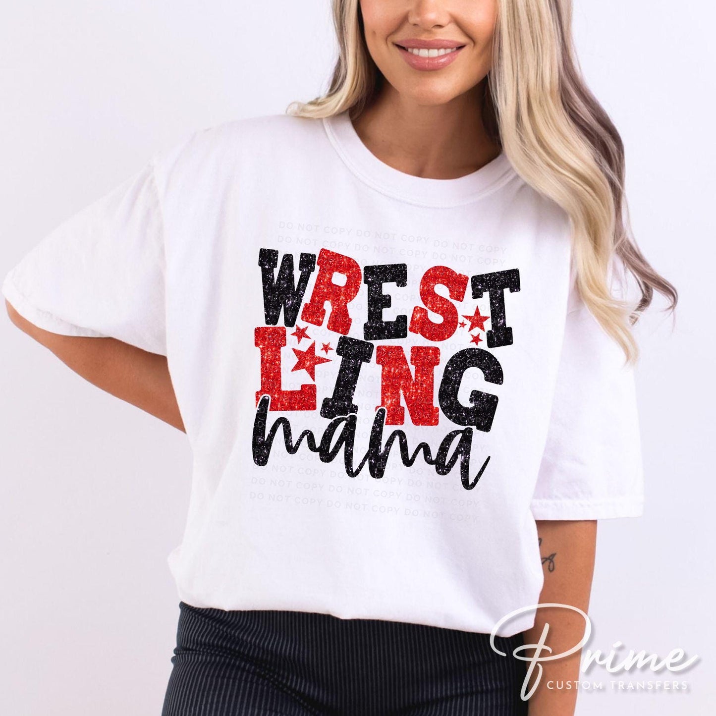 Wrestling Mom DTF Transfer, Ready to Press, T-shirt Transfer, Heat Transfer, Direct to Film, Wrestle, Sport, FAUX Glitter, Red and Black