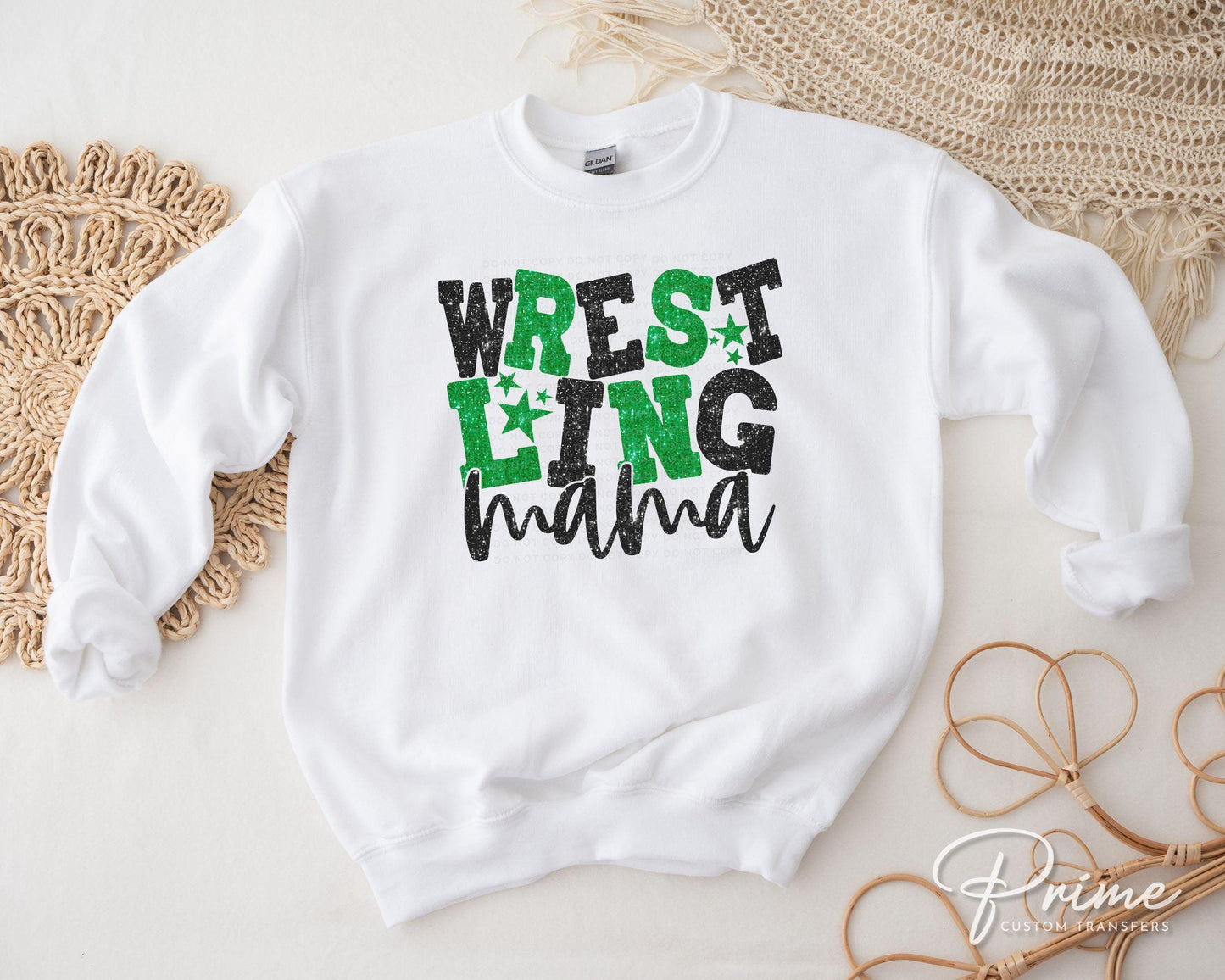 Wrestling Mom DTF Transfer, Ready to Press, T-shirt Transfer, Heat Transfer, Direct to Film, Wrestle, Sport, FAUX Glitter, Green and Black