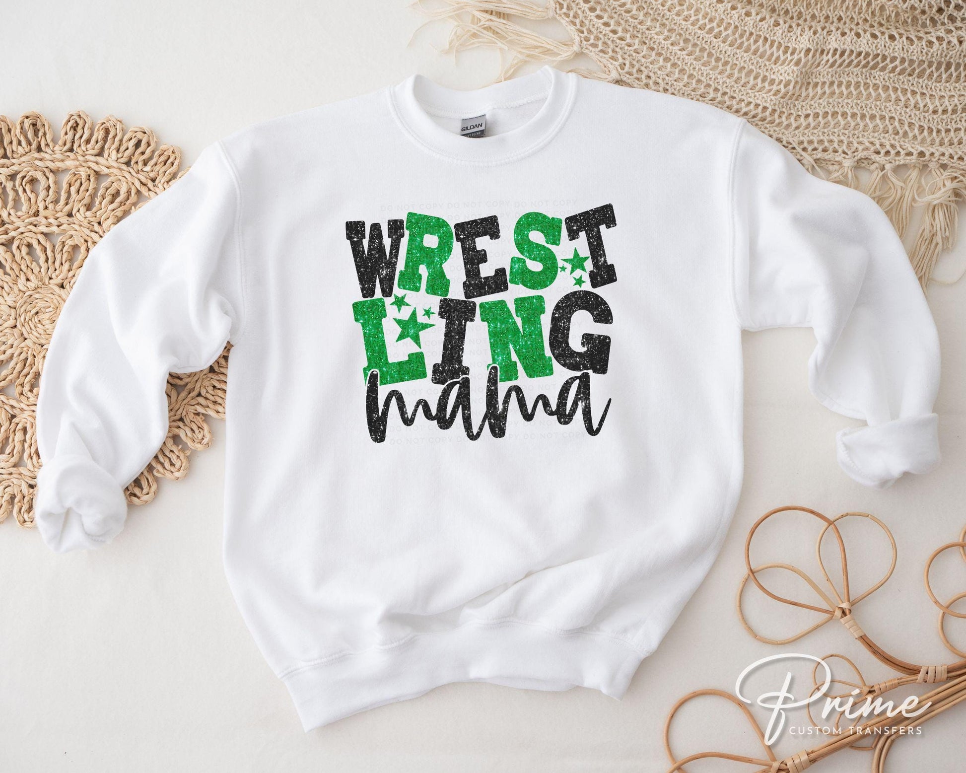 Wrestling Mom DTF Transfer, Ready to Press, T-shirt Transfer, Heat Transfer, Direct to Film, Wrestle, Sport, FAUX Glitter, Green and Black