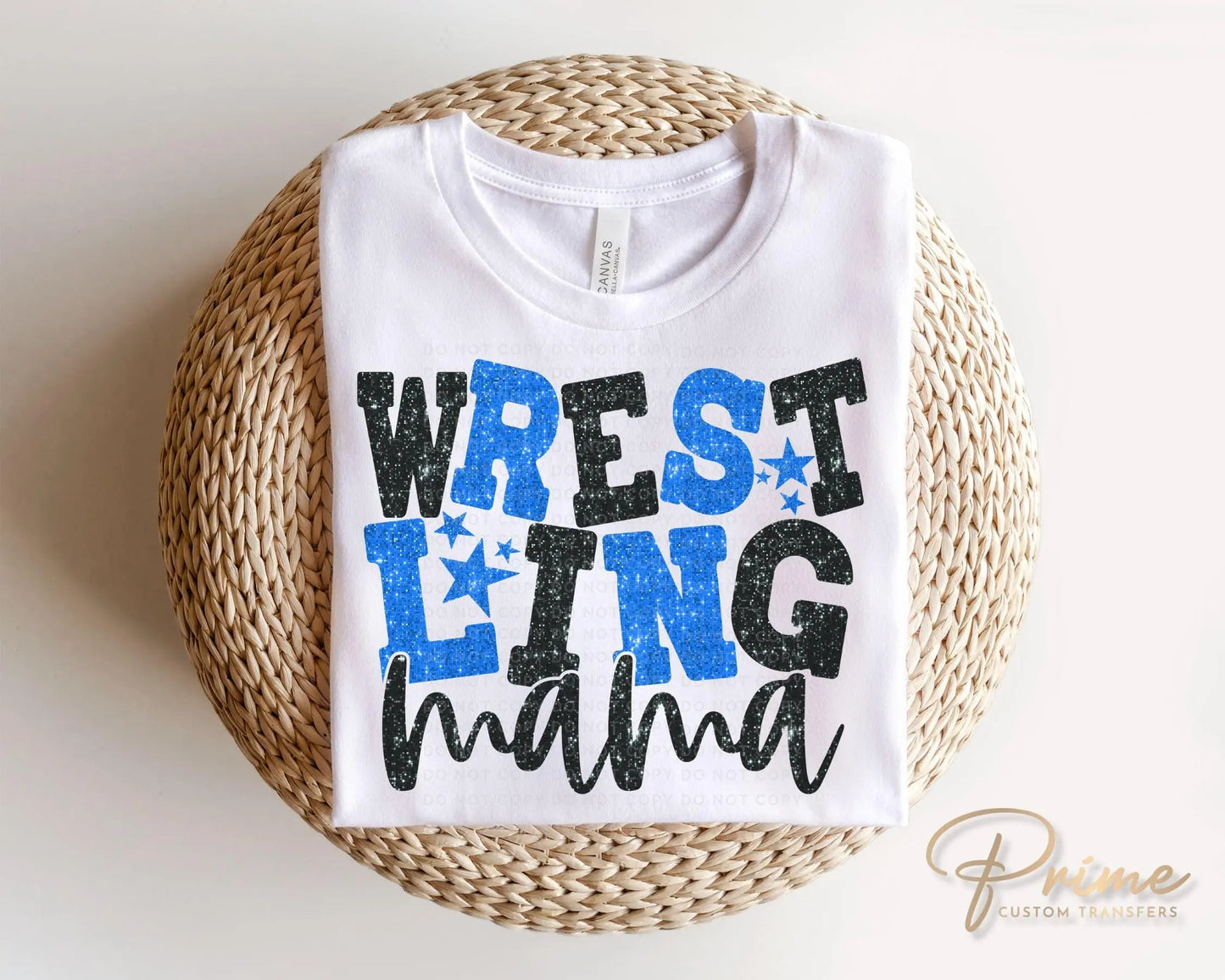 Wrestling Mom DTF Transfer, Ready to Press, T-shirt Transfer, Heat Transfer, Direct to Film, Wrestle, Sport, FAUX Glitter, Royal Blue, Black
