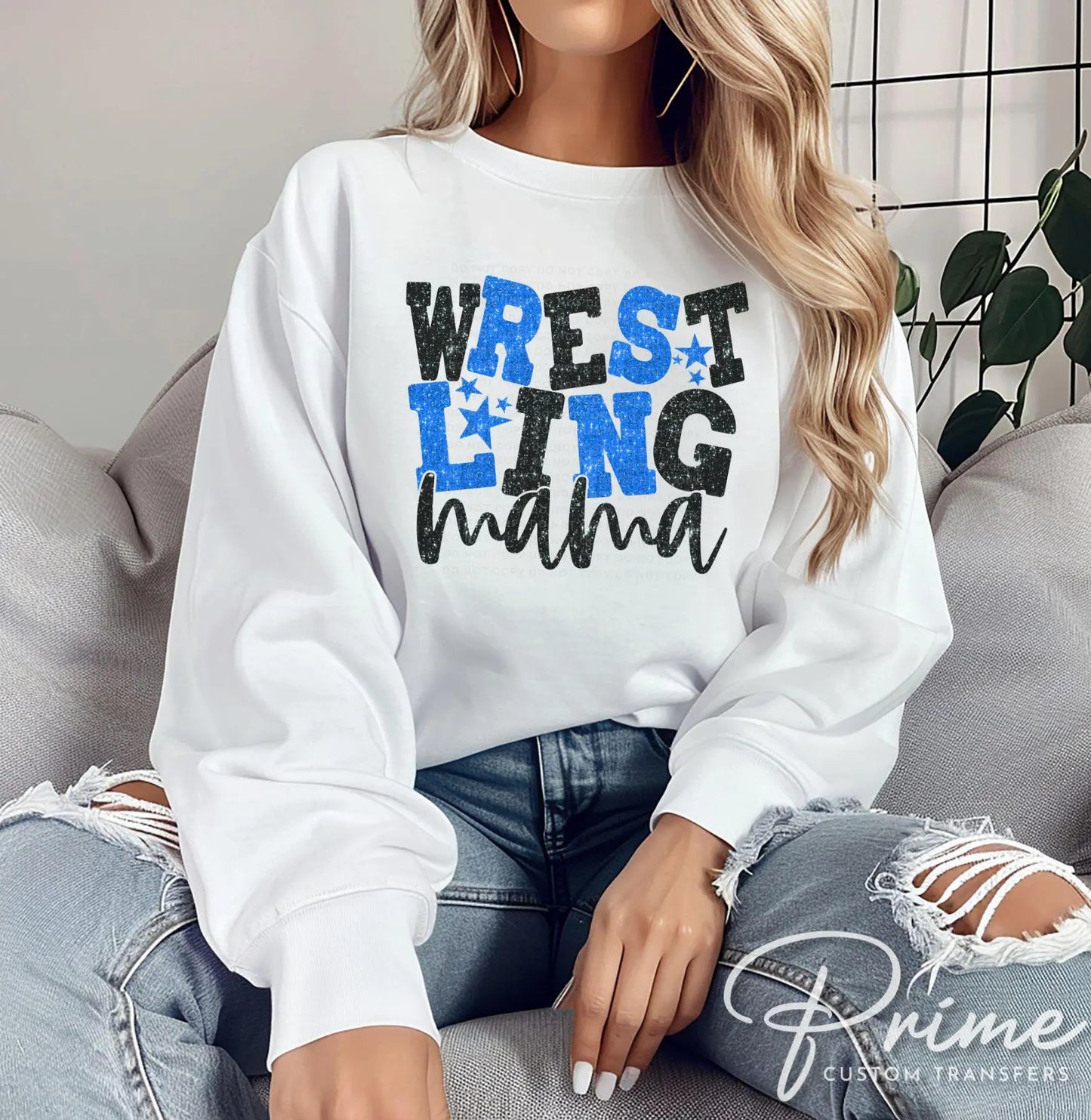 Wrestling Mom DTF Transfer, Ready to Press, T-shirt Transfer, Heat Transfer, Direct to Film, Wrestle, Sport, FAUX Glitter, Royal Blue, Black
