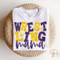 Wrestling Mom DTF Transfer, Ready to Press, T-shirt Transfer, Heat Transfer, Direct to Film, Wrestle, Sport, FAUX Glitter, Yellow and Purple