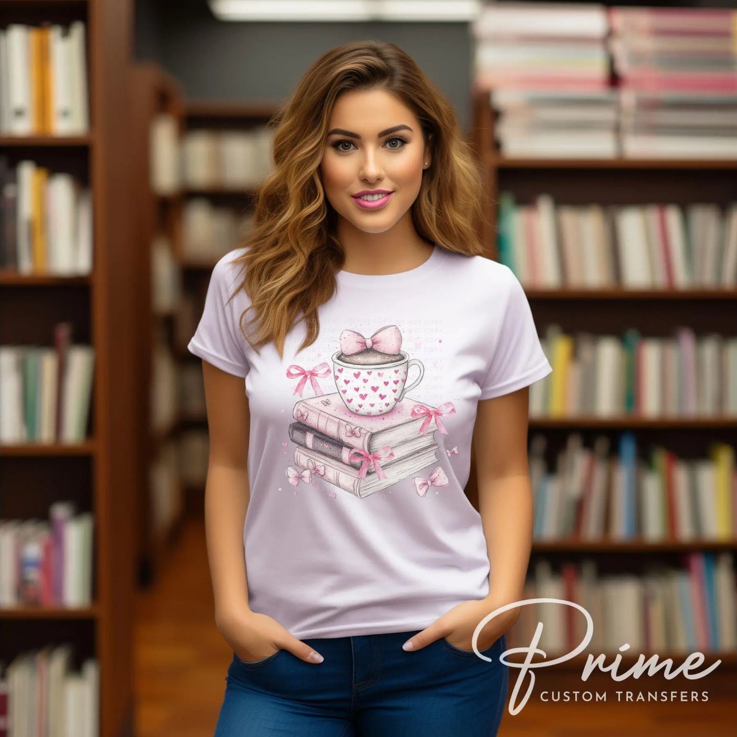 Valentine's Day DTF Transfer, Ready to Press, T-shirt Transfer, Heat Transfer, Direct to Film, Girly, Tea, Coffee, Bows, Coquette Book Lover