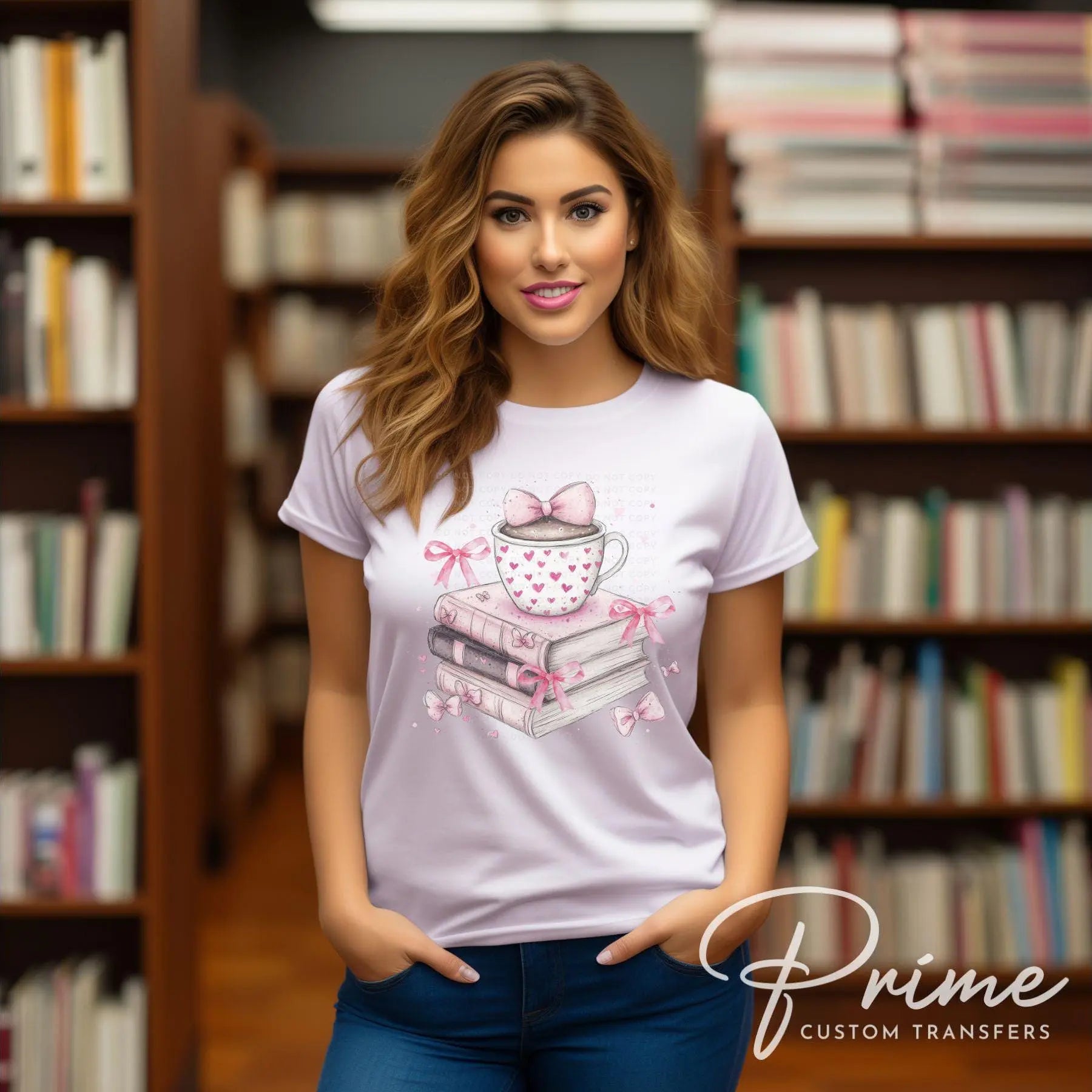 Valentine's Day DTF Transfer, Ready to Press, T-shirt Transfer, Heat Transfer, Direct to Film, Girly, Tea, Coffee, Bows, Coquette Book Lover