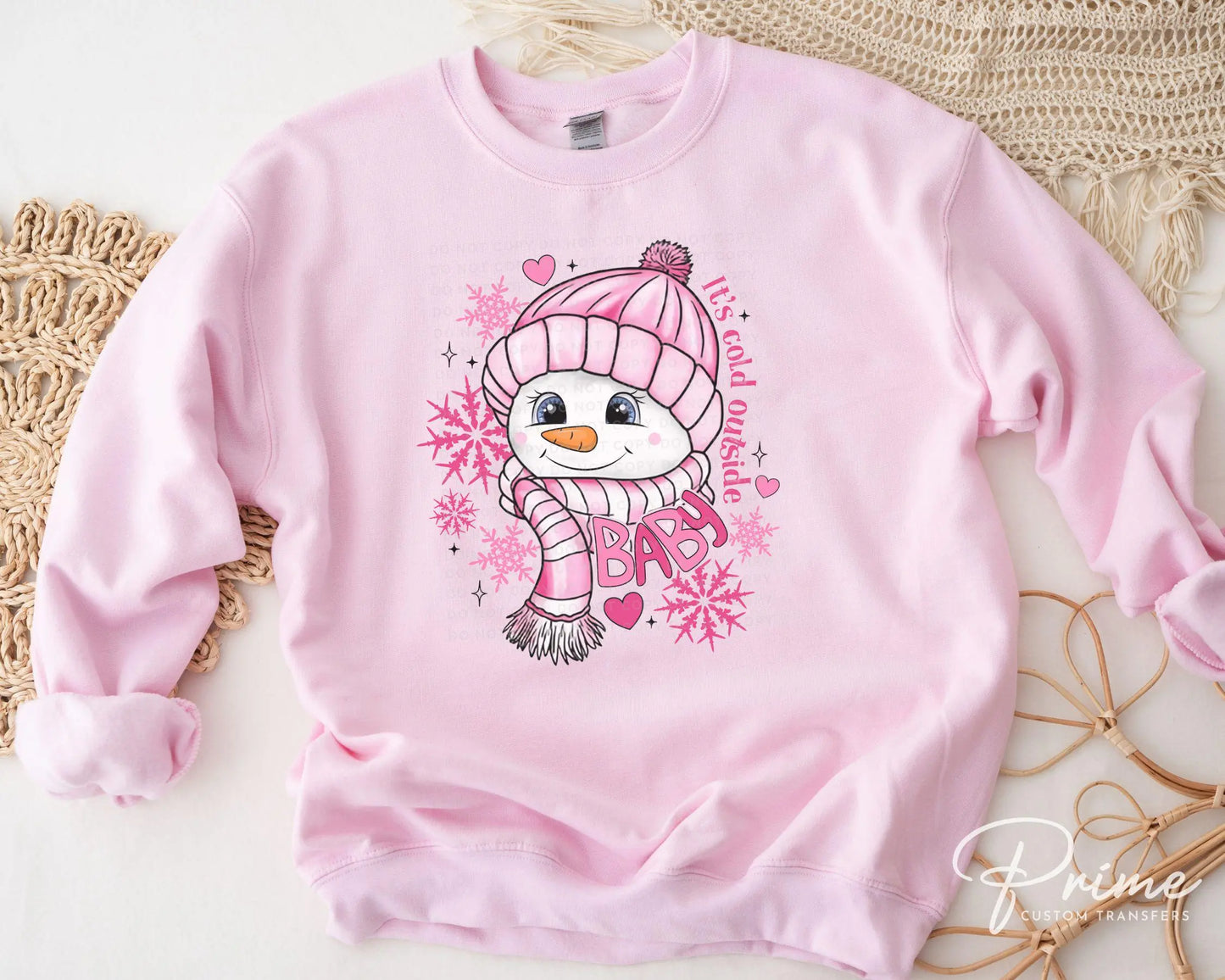 Winter DTF Transfers, Ready to Press, T-shirt Transfers, Heat Transfer, Direct to Film, Let it Snow, Baby It's Cold Outside, Pink Snowman