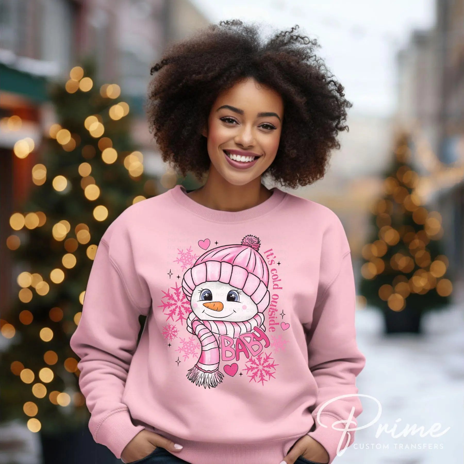 Winter DTF Transfers, Ready to Press, T-shirt Transfers, Heat Transfer, Direct to Film, Let it Snow, Baby It's Cold Outside, Pink Snowman