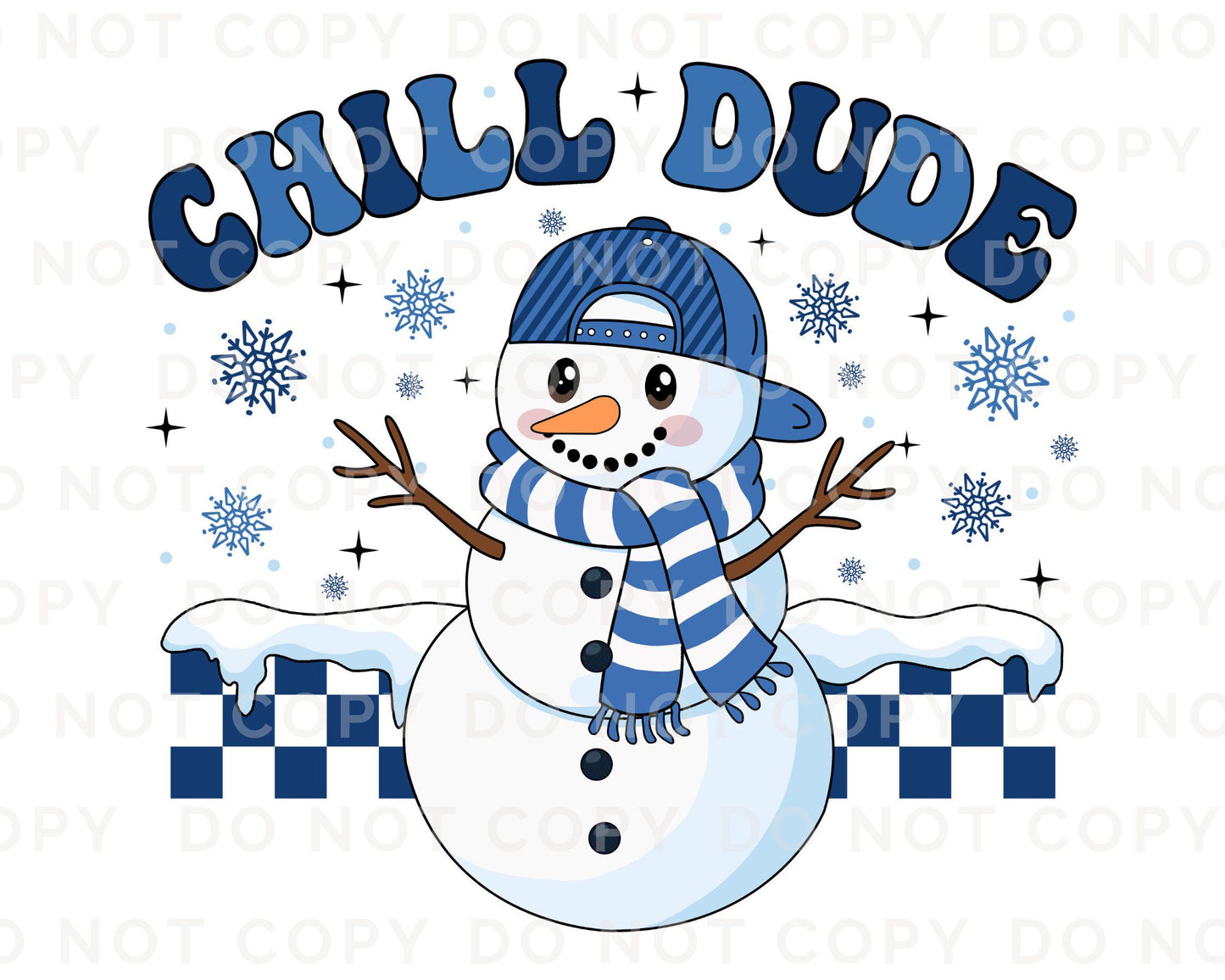 Winter DTF Transfers, Ready to Press, T-shirt Transfers, Heat Transfer, Direct to Film, Checkered, Snowman, Kid Boy Girl, Funny, Chill Dude