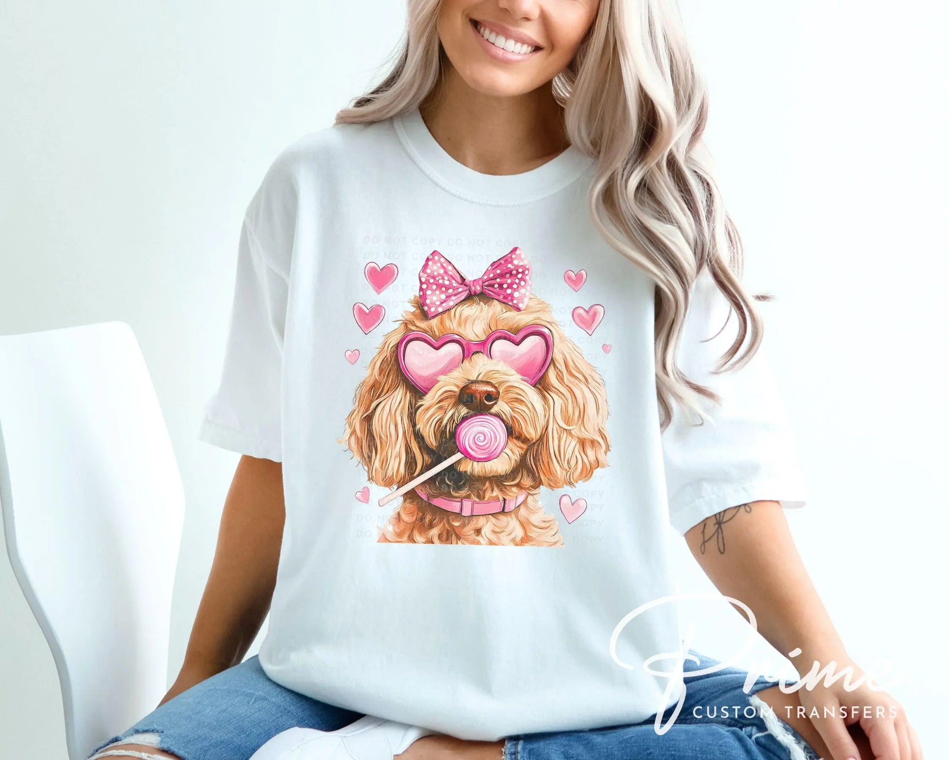 Valentine's Day DTF Transfers, Ready to Press, T-shirt, Custom, Heat Transfer, Direct to Film, Pet Lover, Bow, Paws, Goldendoodle Coquette