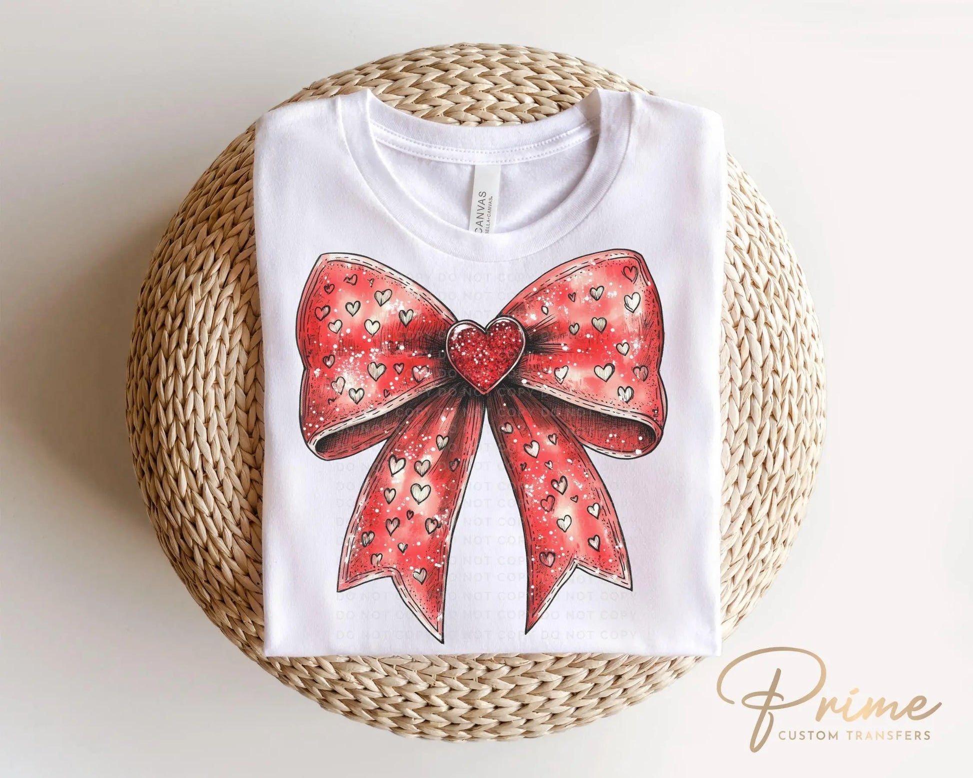 Valentine DTF Transfers, Ready to Press, T-shirt Transfers, Heat Transfer, Direct to Film, Holiday, Faux Glitter, Pink Coquette Heart Bow