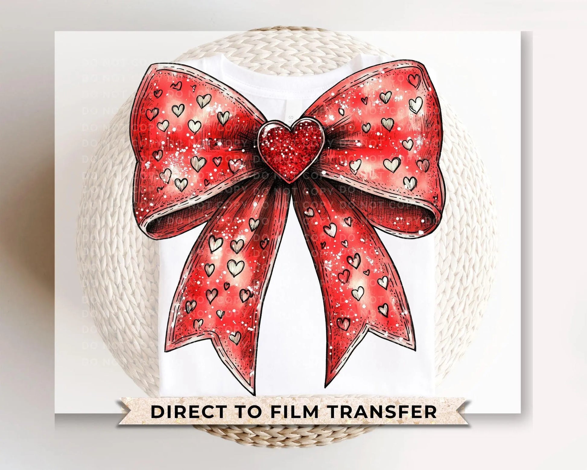Valentine DTF Transfers, Ready to Press, T-shirt Transfers, Heat Transfer, Direct to Film, Holiday, Faux Glitter, Pink Coquette Heart Bow