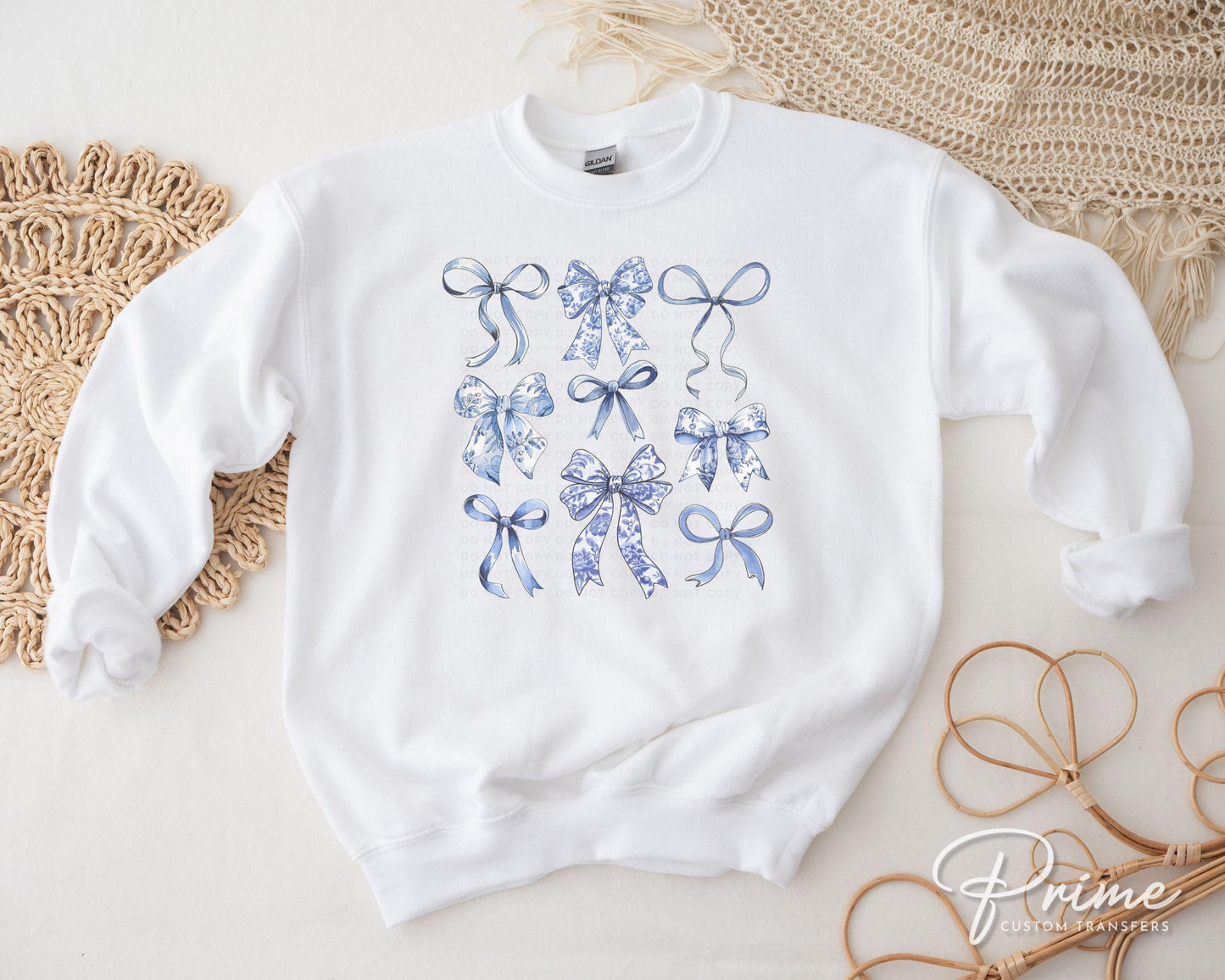Coquette Blue And White Bows DTF Transfer, Ready to Press, T-shirt Transfer, Heat Transfer, Direct to Film, Cold Peel, Girly, Trendy, Floral
