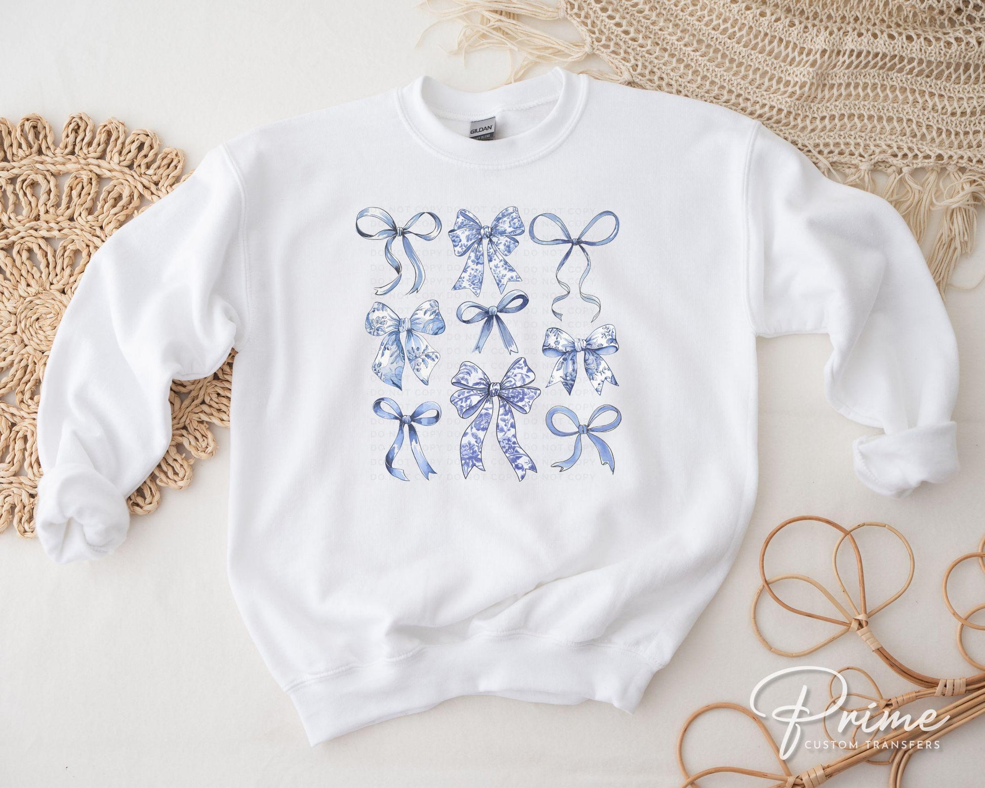 Coquette Blue And White Bows DTF Transfer, Ready to Press, T-shirt Transfer, Heat Transfer, Direct to Film, Cold Peel, Girly, Trendy, Floral