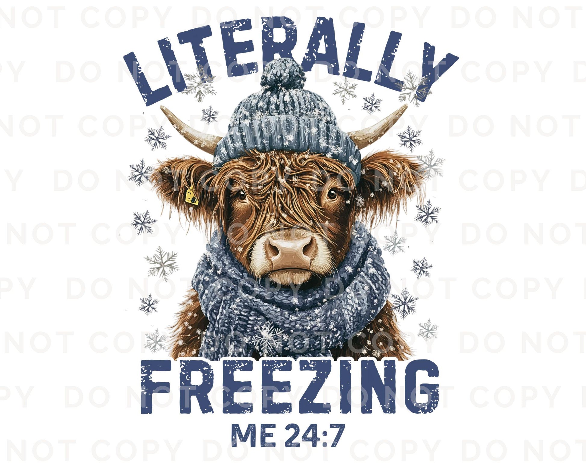Winter DTF Transfer, Ready to Press, T-shirt Transfer, Heat Transfer, Direct to Film, It’s cold outside, Highland Cow, Literally Freezing