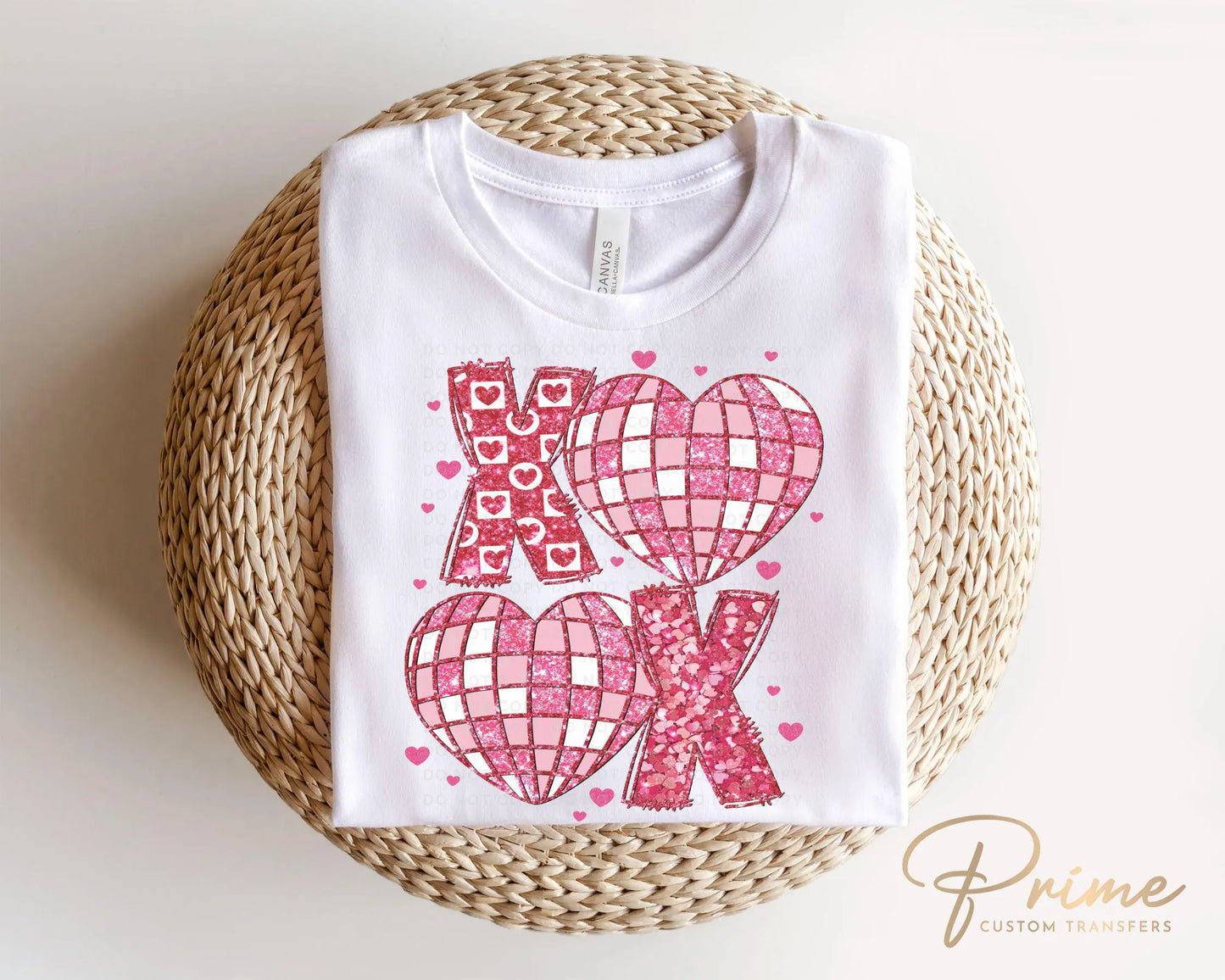 Valentine's Day DTF Transfer, Ready to Press, T-shirt Transfer, Heat Transfer, Direct to Film, Holiday, FAUX Glitter, Disco Ball Hearts XOXO