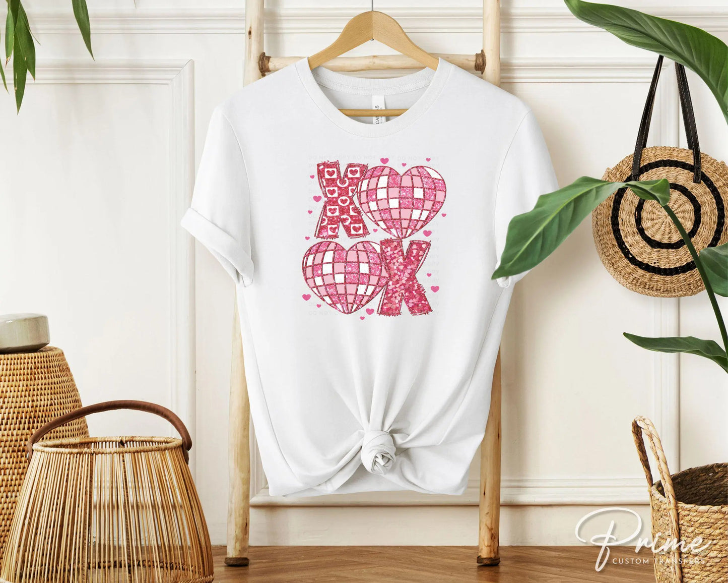 Valentine's Day DTF Transfer, Ready to Press, T-shirt Transfer, Heat Transfer, Direct to Film, Holiday, FAUX Glitter, Disco Ball Hearts XOXO