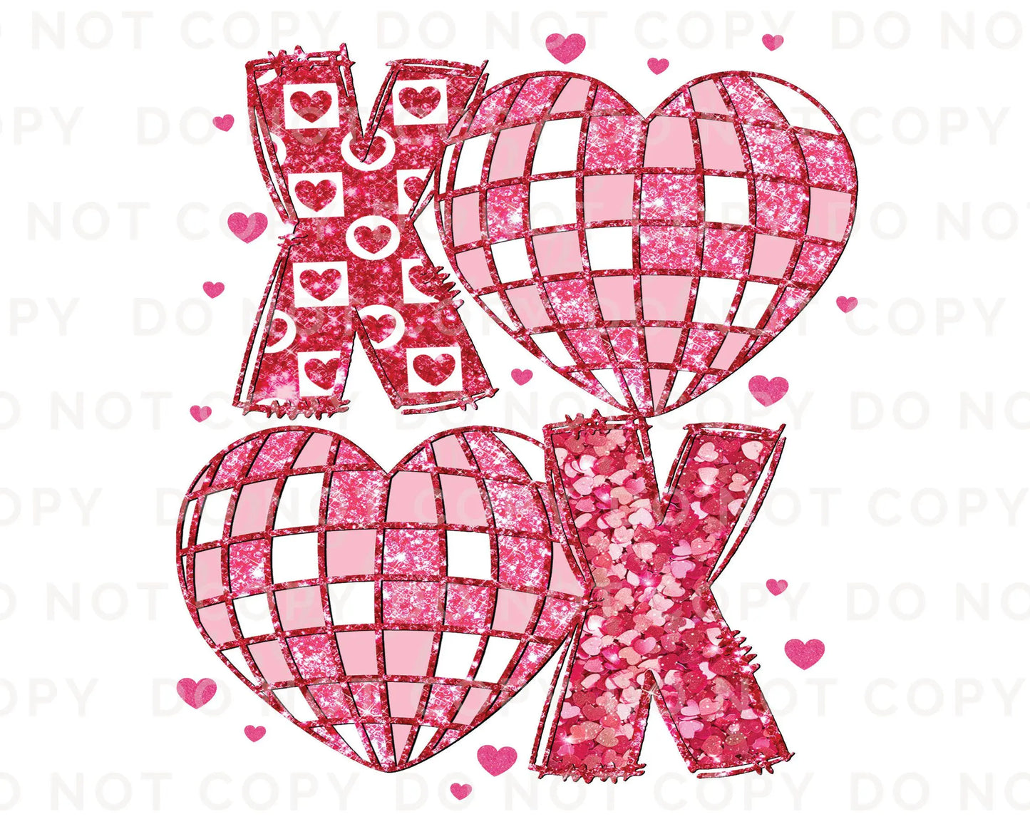Valentine's Day DTF Transfer, Ready to Press, T-shirt Transfer, Heat Transfer, Direct to Film, Holiday, FAUX Glitter, Disco Ball Hearts XOXO