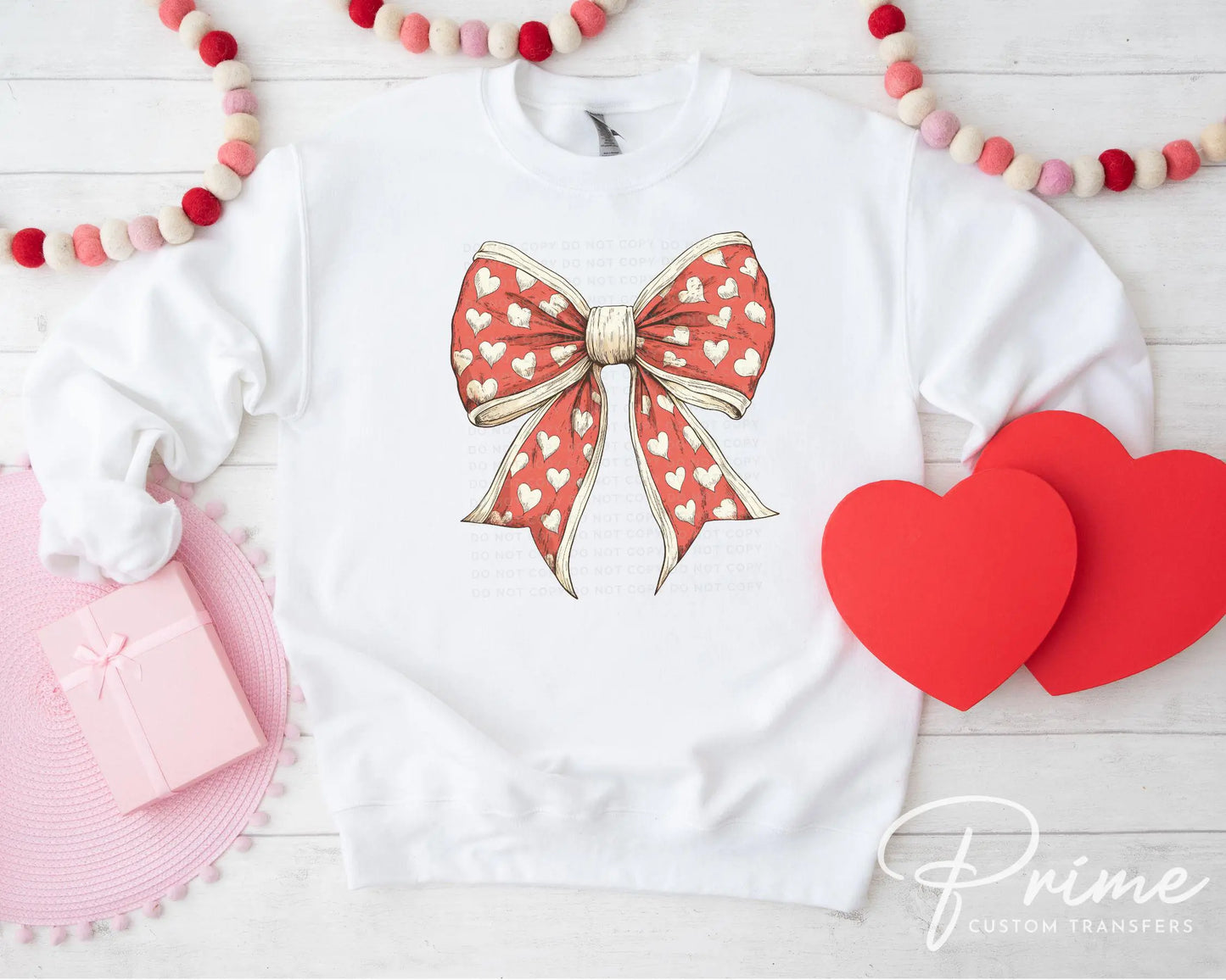 Valentine DTF Transfers, Ready to Press, T-shirt Transfers, Heat Transfer, Direct to Film, Holiday, Love, Cute, Pink, Red Coquette Heart Bow