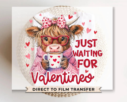 Valentine's Day DTF Transfers, Ready to Press, T-shirt Transfers, Heat Transfer, Direct to Film, Holiday, Kids, Hearts, Cute Highland Cow