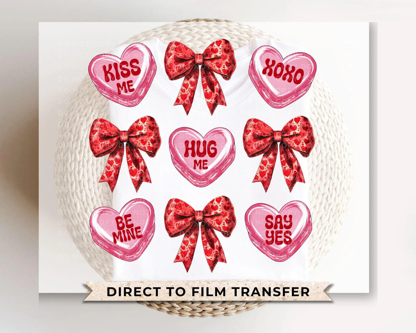 Valentine DTF Transfers, Ready to Press, T-shirt Transfers, Heat Transfer, Direct to Film, Holiday, Coquette Bows and Conversation Hearts