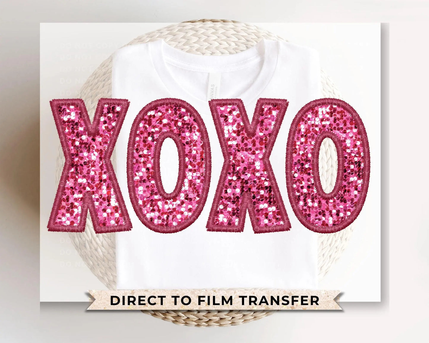 Valentine DTF Transfers, Ready to Press, T-shirt Transfers, Heat Transfer, Direct to Film, Holiday, Sparkle, Faux Sequin Pink Glitter XOXO