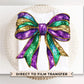 Mardi Gras DTF Transfer, Ready to Press, T-shirt Transfer, Heat Transfer, Direct to Film, Louisiana New Orleans, Coquette Bow FAUX Glitter