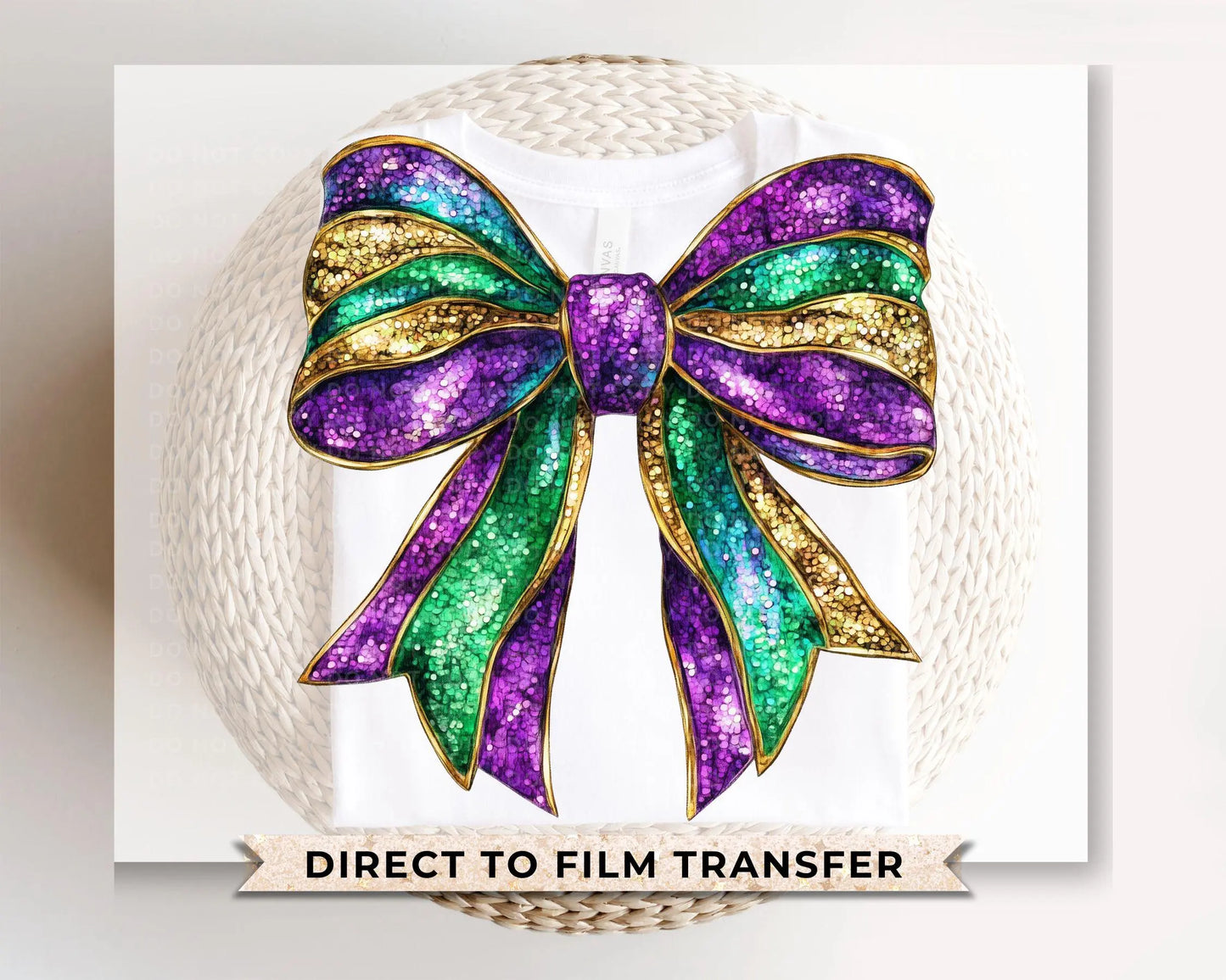 Mardi Gras DTF Transfer, Ready to Press, T-shirt Transfer, Heat Transfer, Direct to Film, Louisiana New Orleans, Coquette Bow FAUX Glitter