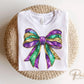 Mardi Gras DTF Transfer, Ready to Press, T-shirt Transfer, Heat Transfer, Direct to Film, Louisiana New Orleans, Coquette Bow FAUX Glitter