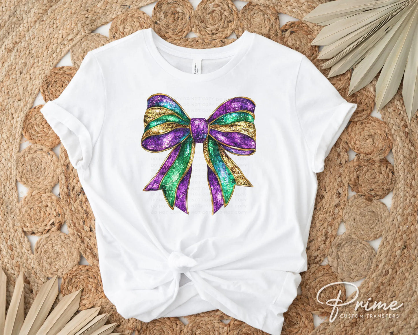 Mardi Gras DTF Transfer, Ready to Press, T-shirt Transfer, Heat Transfer, Direct to Film, Louisiana New Orleans, Coquette Bow FAUX Glitter