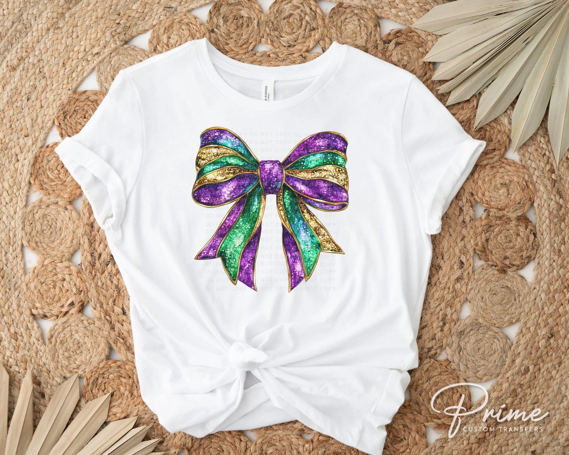 Mardi Gras DTF Transfer, Ready to Press, T-shirt Transfer, Heat Transfer, Direct to Film, Louisiana New Orleans, Coquette Bow FAUX Glitter