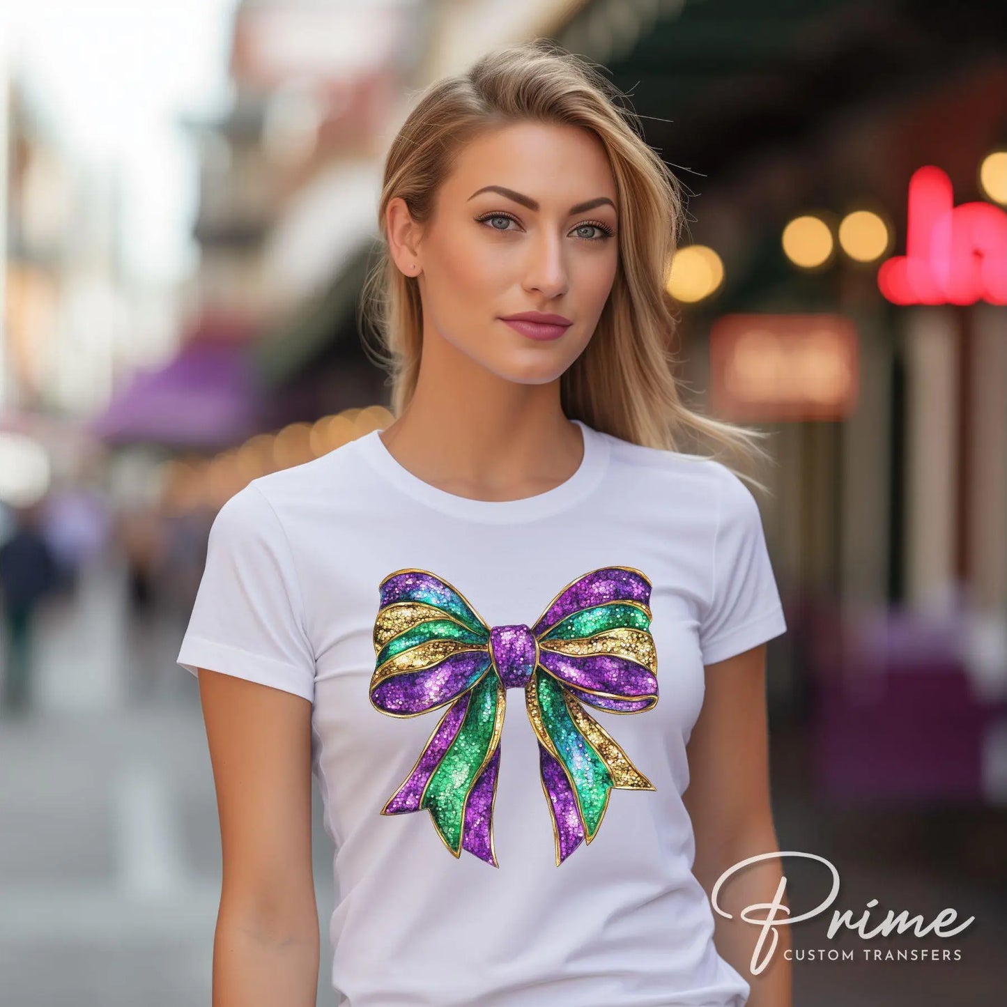 Mardi Gras DTF Transfer, Ready to Press, T-shirt Transfer, Heat Transfer, Direct to Film, Louisiana New Orleans, Coquette Bow FAUX Glitter