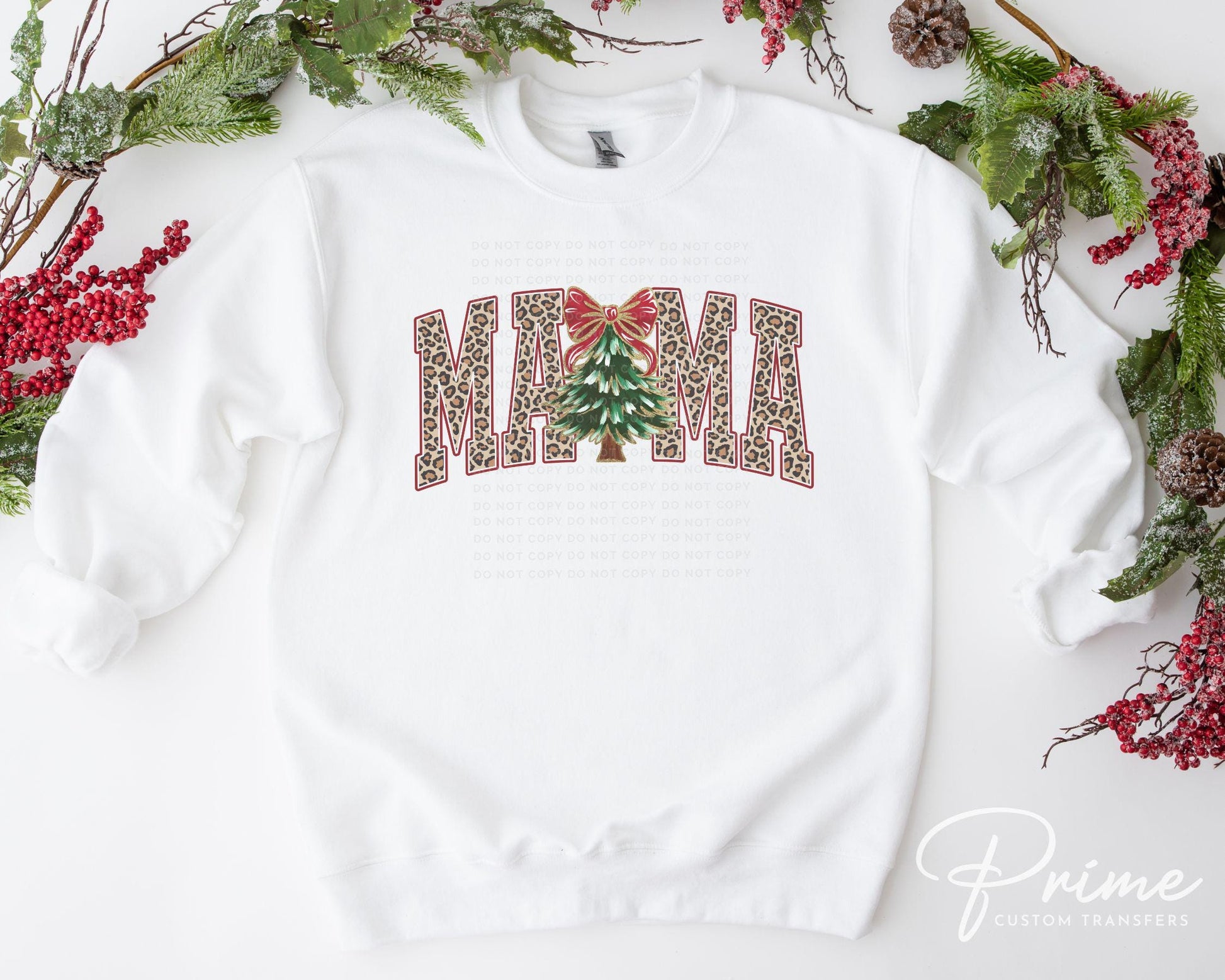 Christmas DTF Transfer, Ready to Press, T-shirt Transfers, Heat Transfer, Direct to Film, Holiday, FAUX Glitter, Coquette Bow, Leopard Mama