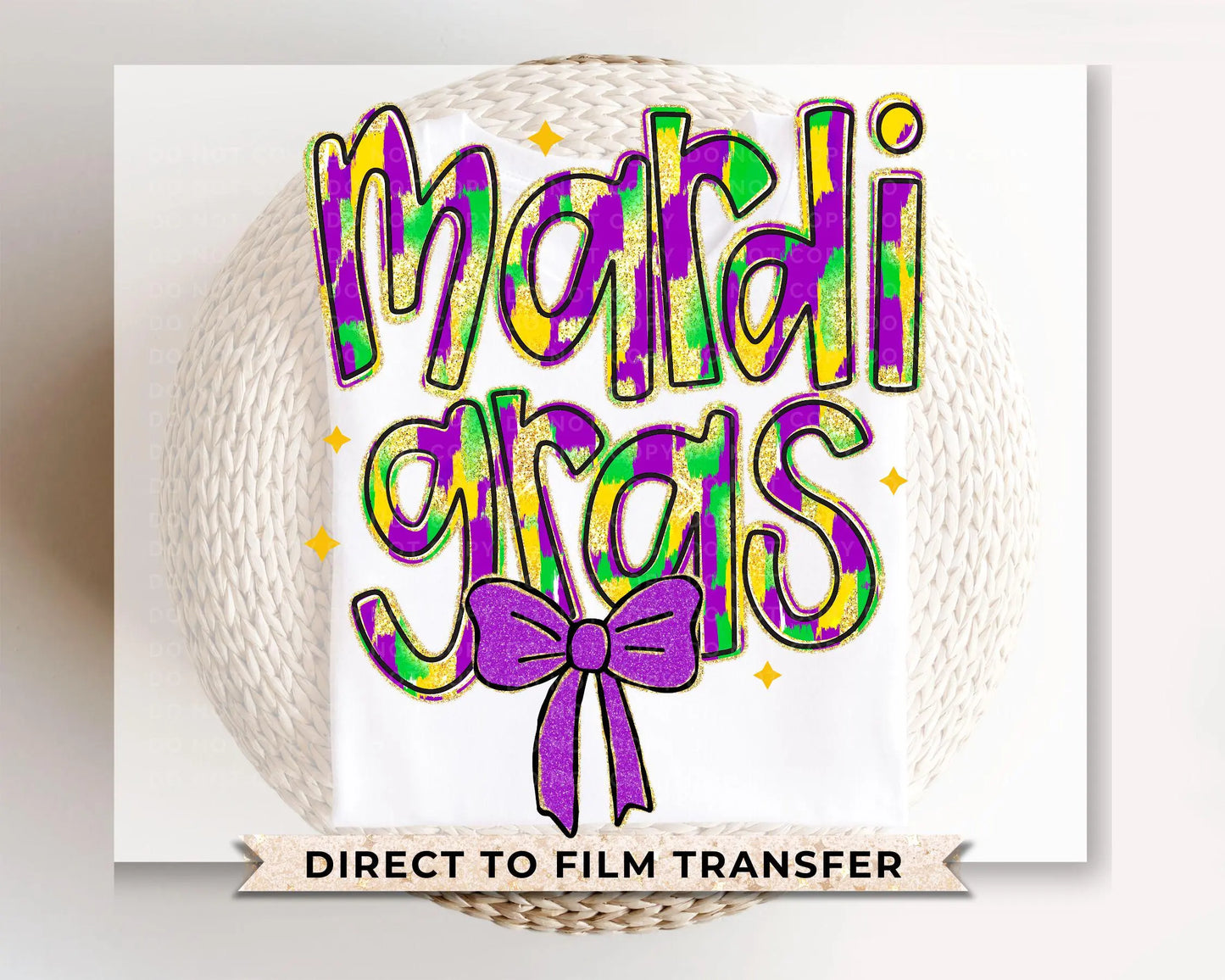 Mardi Gras DTF Transfer, Ready to Press, T-shirt Transfer, Heat Transfer, Direct to Film, Louisiana New Orleans, FAUX Glitter Mardi Gras