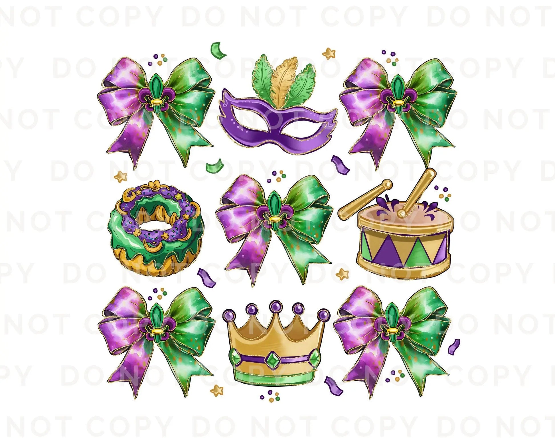 Mardi Gras DTF Transfer, Ready to Press, T-shirt Transfer, Heat Transfer, Direct to Film, Louisiana New Orleans, Coquette Bow FAUX Glitter
