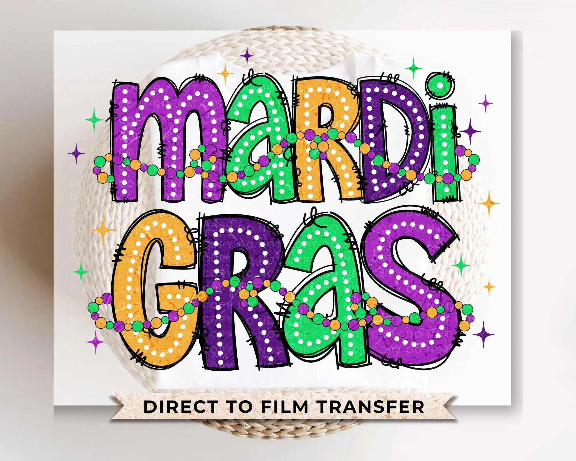 Mardi Gras DTF Transfer, Ready to Press, T-shirt Transfer, Heat Transfer, Direct to Film, Louisiana New Orleans, Coquette Bow FAUX Glitter