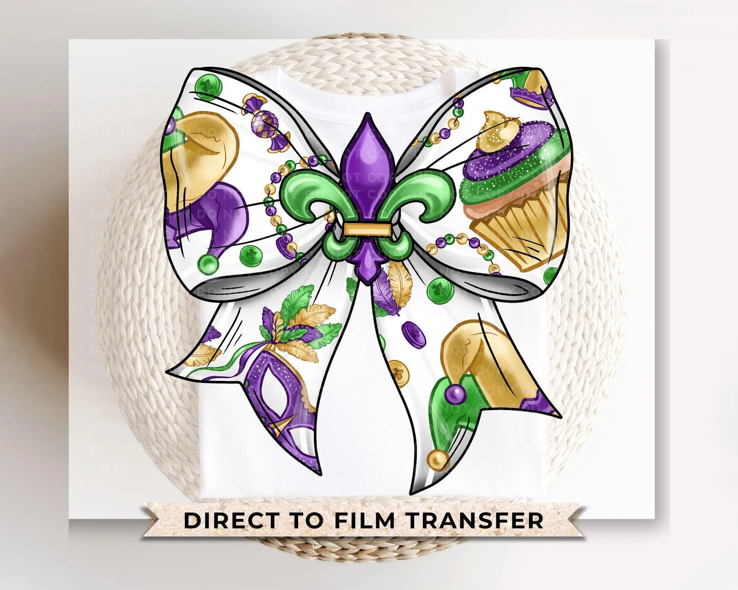 Mardi Gras DTF Transfer, Ready to Press, T-shirt Transfer, Heat Transfer, Direct to Film, Louisiana New Orleans, Coquette Bow, Fleur De Lis