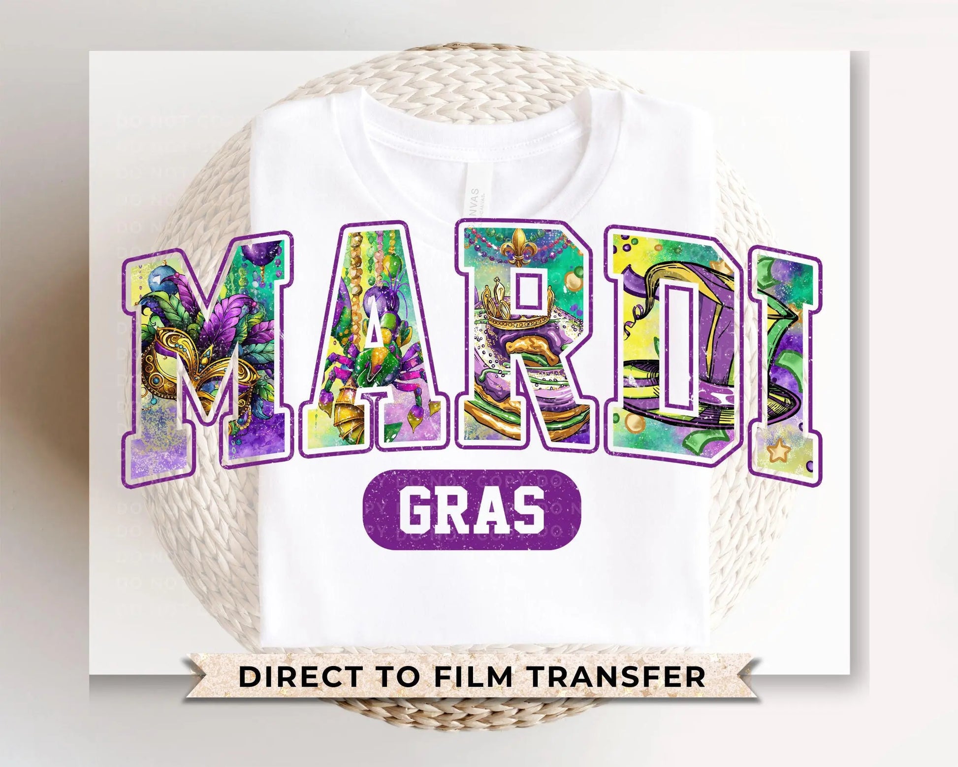 Mardi Gras DTF Transfer, Ready to Press, T-shirt Transfer, Heat Transfer, Direct to Film, Louisiana New Orleans, Fleur De Lis, King Cake