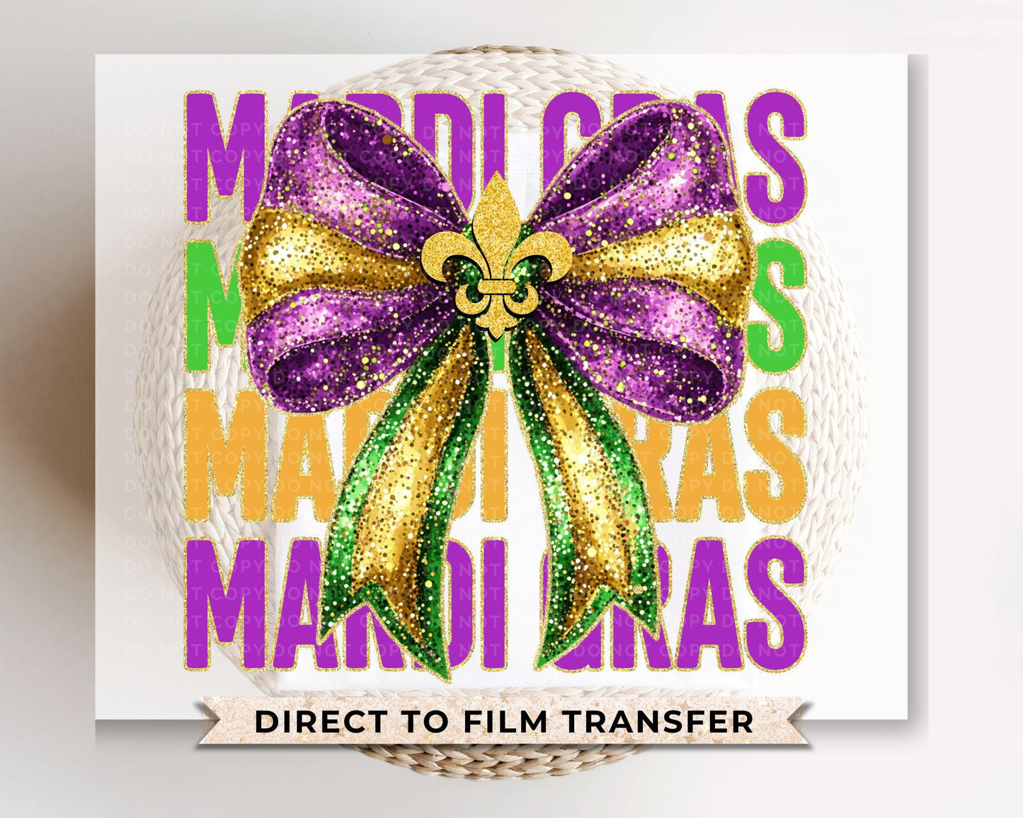 Mardi Gras DTF Transfer, Ready to Press, T-shirt Transfer, Heat Transfer, Direct to Film, Louisiana New Orleans, Coquette Fleur De Lis Bow