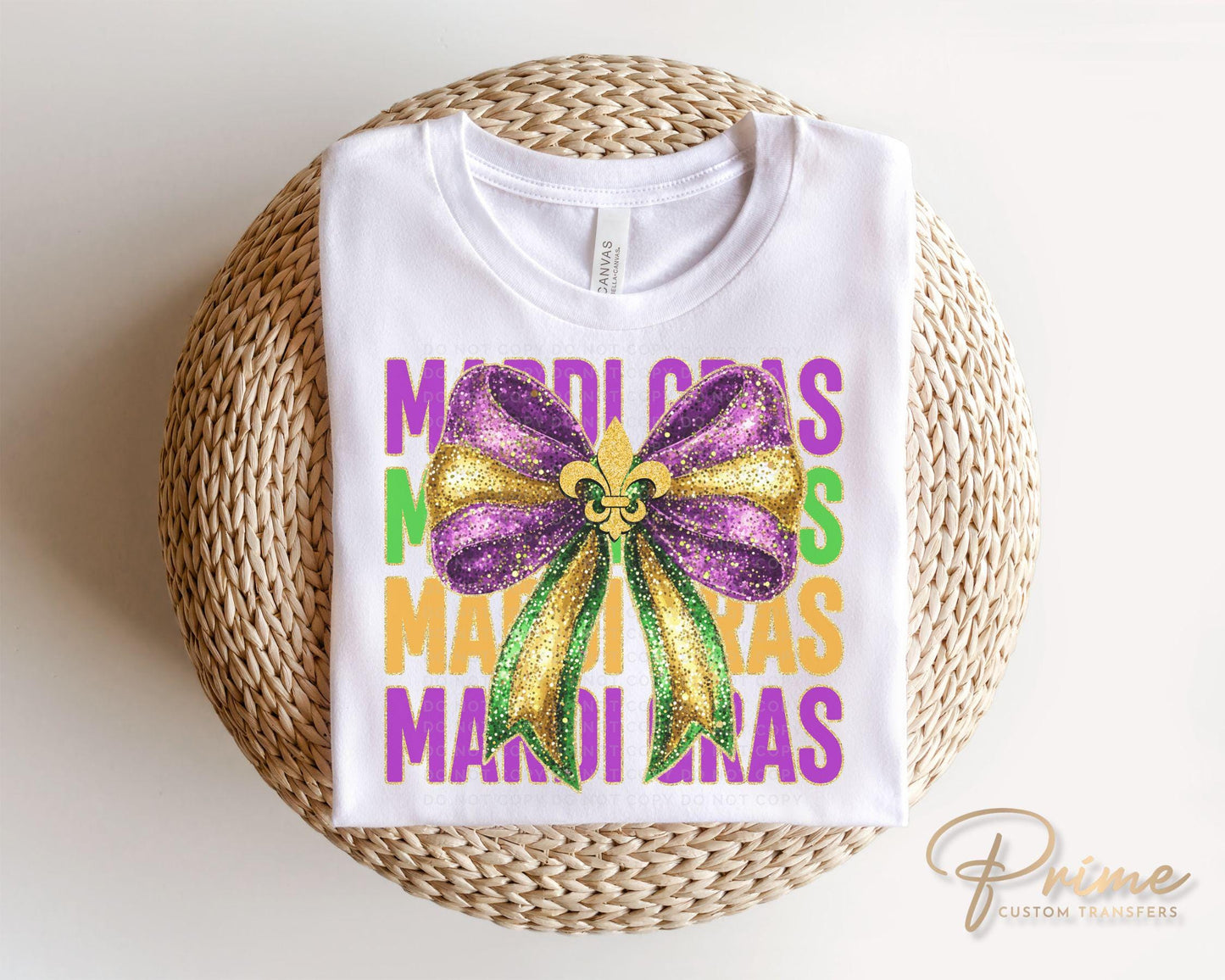 Mardi Gras DTF Transfer, Ready to Press, T-shirt Transfer, Heat Transfer, Direct to Film, Louisiana New Orleans, Coquette Fleur De Lis Bow