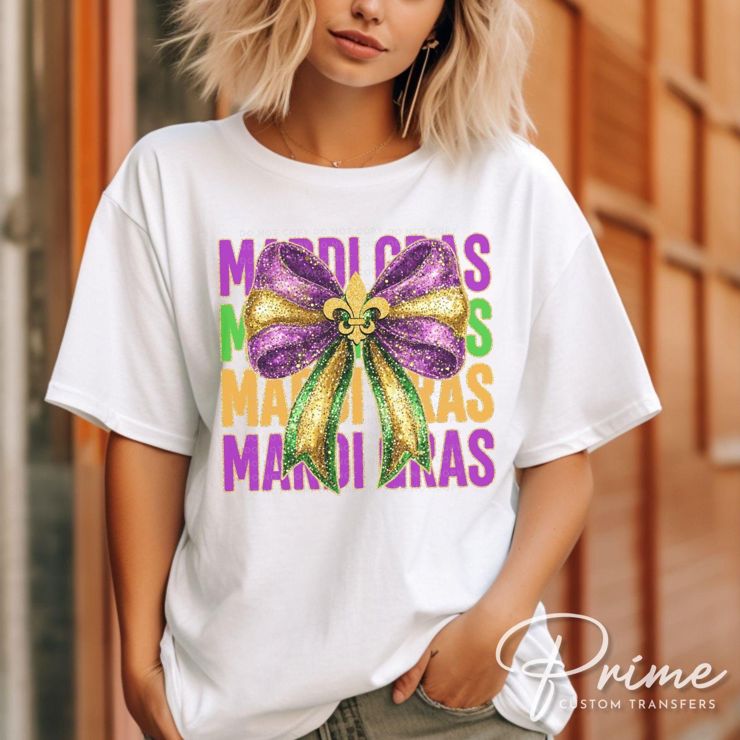 Mardi Gras DTF Transfer, Ready to Press, T-shirt Transfer, Heat Transfer, Direct to Film, Louisiana New Orleans, Coquette Fleur De Lis Bow