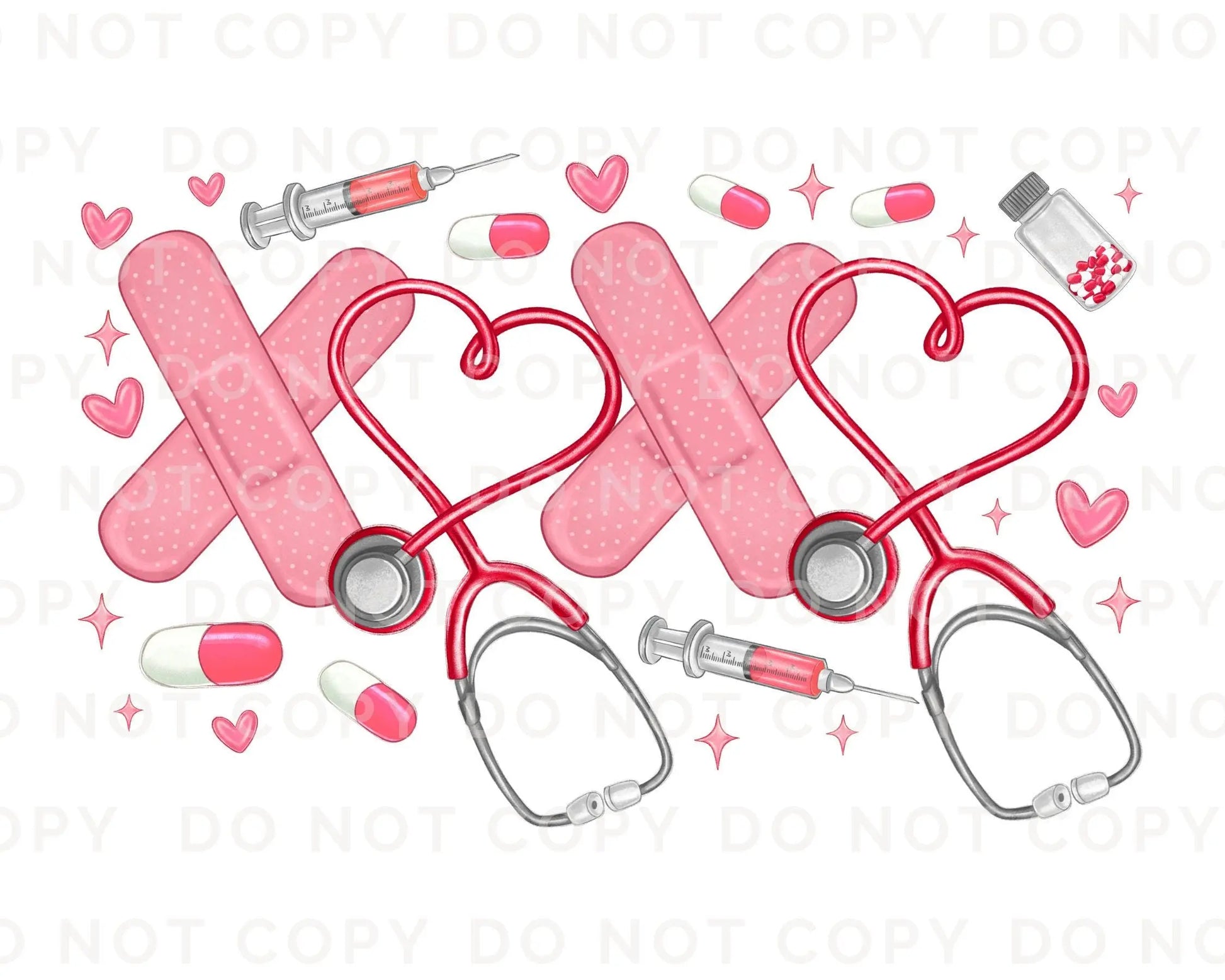 Valentine's Day DTF Transfer, Ready to Press, T-shirt Transfer, Heat Transfer, Direct to Film, CNA, Nurse, Coquette, Xoxo Stethoscope Hearts