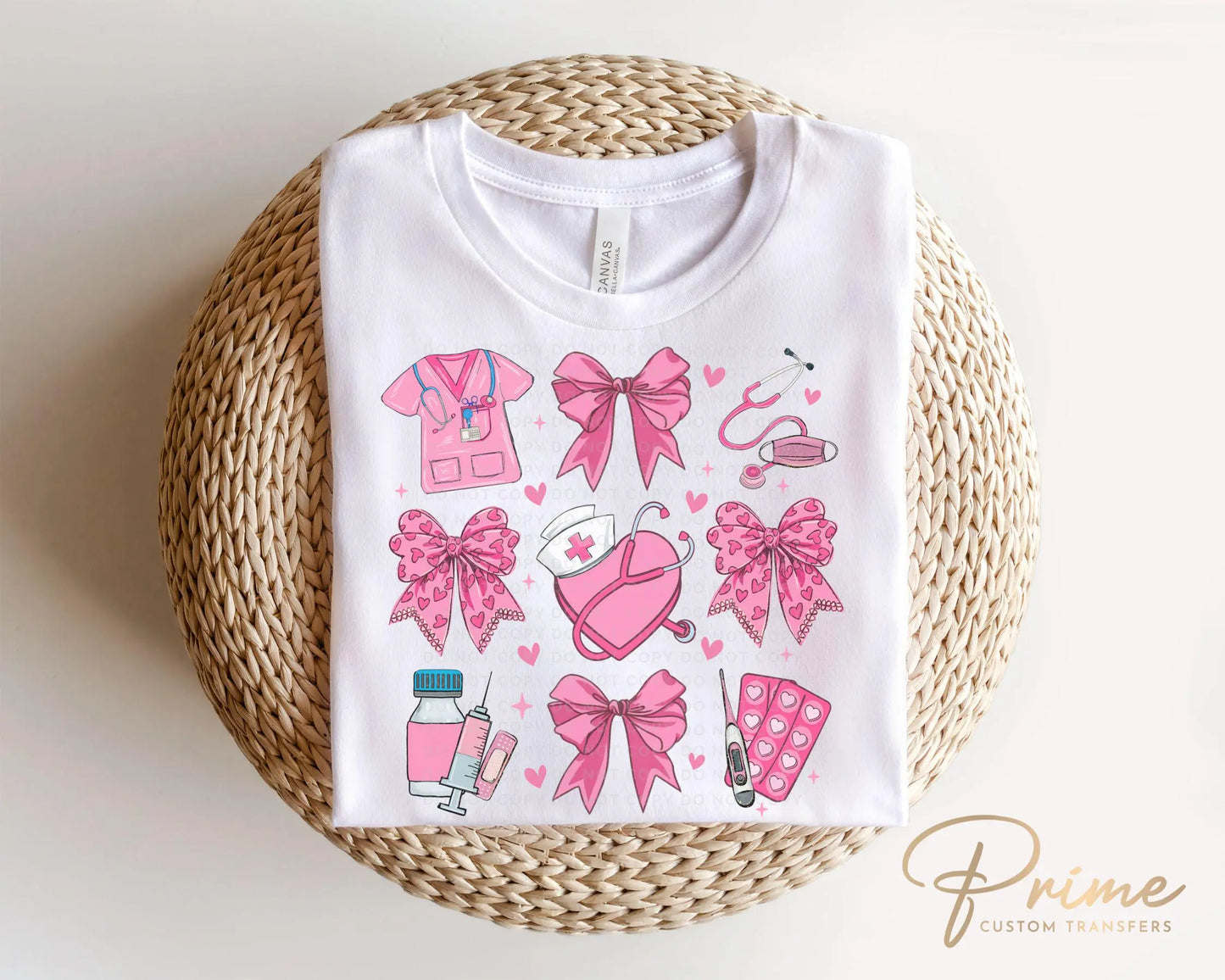 Valentine's Day DTF Transfer, Ready to Press, T-shirt Transfer, Heat Transfer, Direct to Film, Pink, CNA, Nurse Gift, Hearts, Coquette Bows
