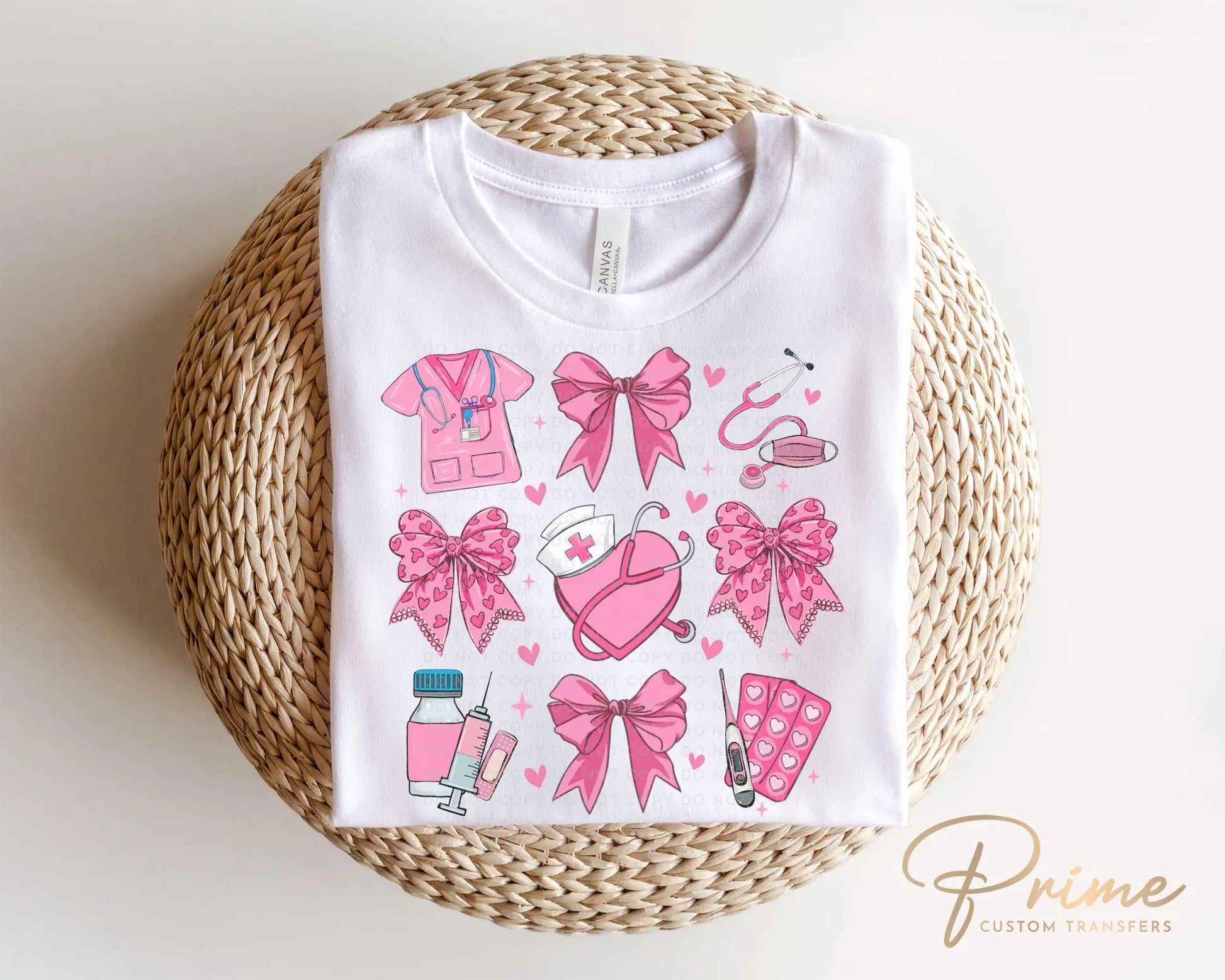 Valentine's Day DTF Transfer, Ready to Press, T-shirt Transfer, Heat Transfer, Direct to Film, Pink, CNA, Nurse Gift, Hearts, Coquette Bows