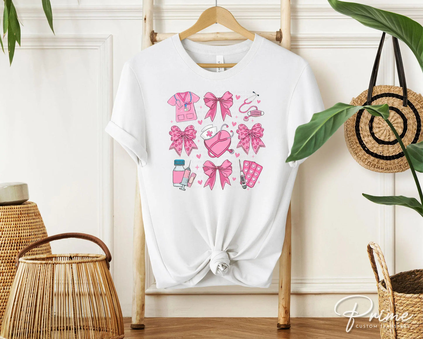 Valentine's Day DTF Transfer, Ready to Press, T-shirt Transfer, Heat Transfer, Direct to Film, Pink, CNA, Nurse Gift, Hearts, Coquette Bows