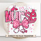 Valentine's Day DTF Transfer, Ready to Press, T-shirt Transfer, Heat Transfer, Direct to Film, Hearts, CNA, Nurse Gift, Coquette Bow Pink