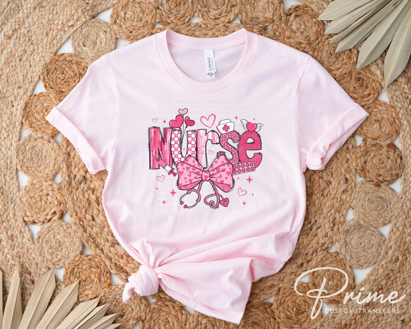 Valentine's Day DTF Transfer, Ready to Press, T-shirt Transfer, Heat Transfer, Direct to Film, Hearts, CNA, Nurse Gift, Coquette Bow Pink