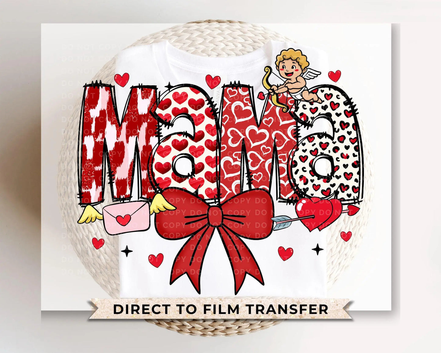 Valentine's Day DTF Transfer, Ready to Press, T-shirt Transfer, Heat Transfer, Direct to Film, Coquette Bow, Mommy and Me, Matching, Mama