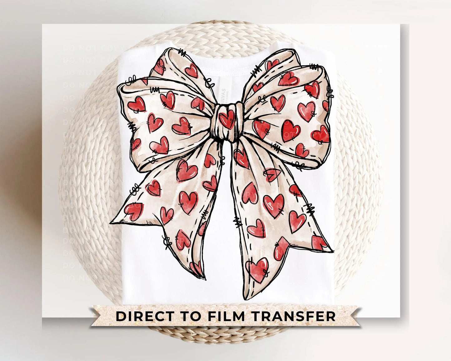 Valentine DTF Transfers, Ready to Press, T-shirt Transfers, Heat Transfer, Direct to Film, Holiday, Love, Hand Drawn, Coquette Heart Bow