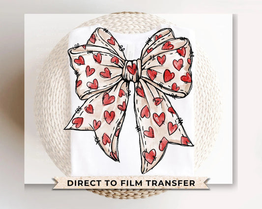 Valentine DTF Transfers, Ready to Press, T-shirt Transfers, Heat Transfer, Direct to Film, Holiday, Love, Hand Drawn, Coquette Heart Bow